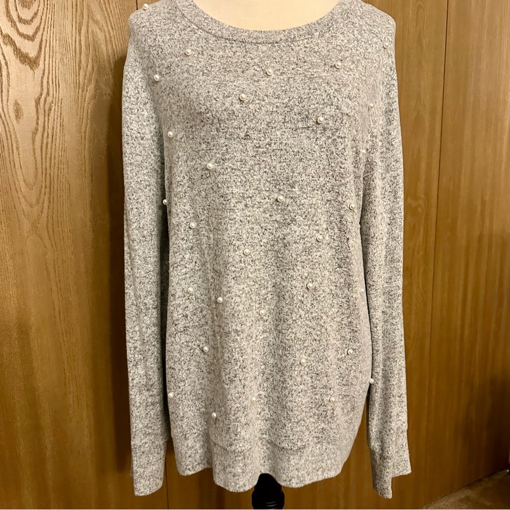 Women’s Juicy Couture Gray Oversized Sweater with Pearls, NWOT, XL